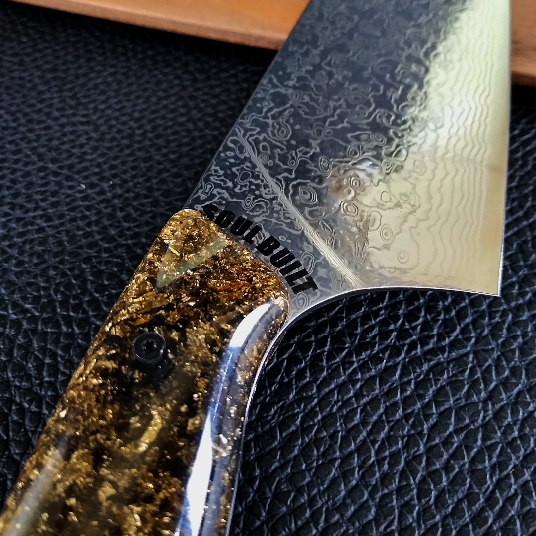 Black Gold - 10in (254mm) Damascus Gyuto - Raindrop - Smooth Handle