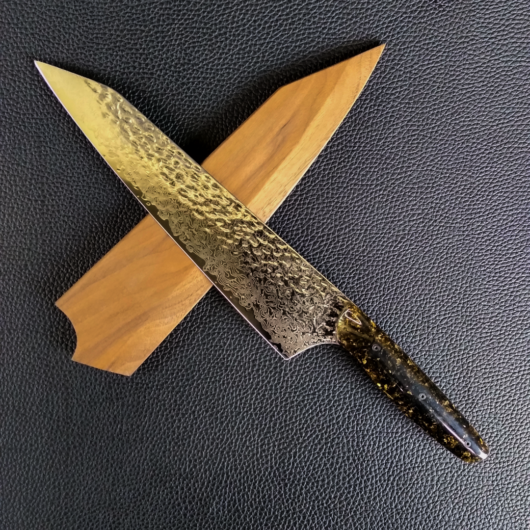 Black Gold Rush - 10in Damascus Gyuto - Tsuchime - Smooth Handle