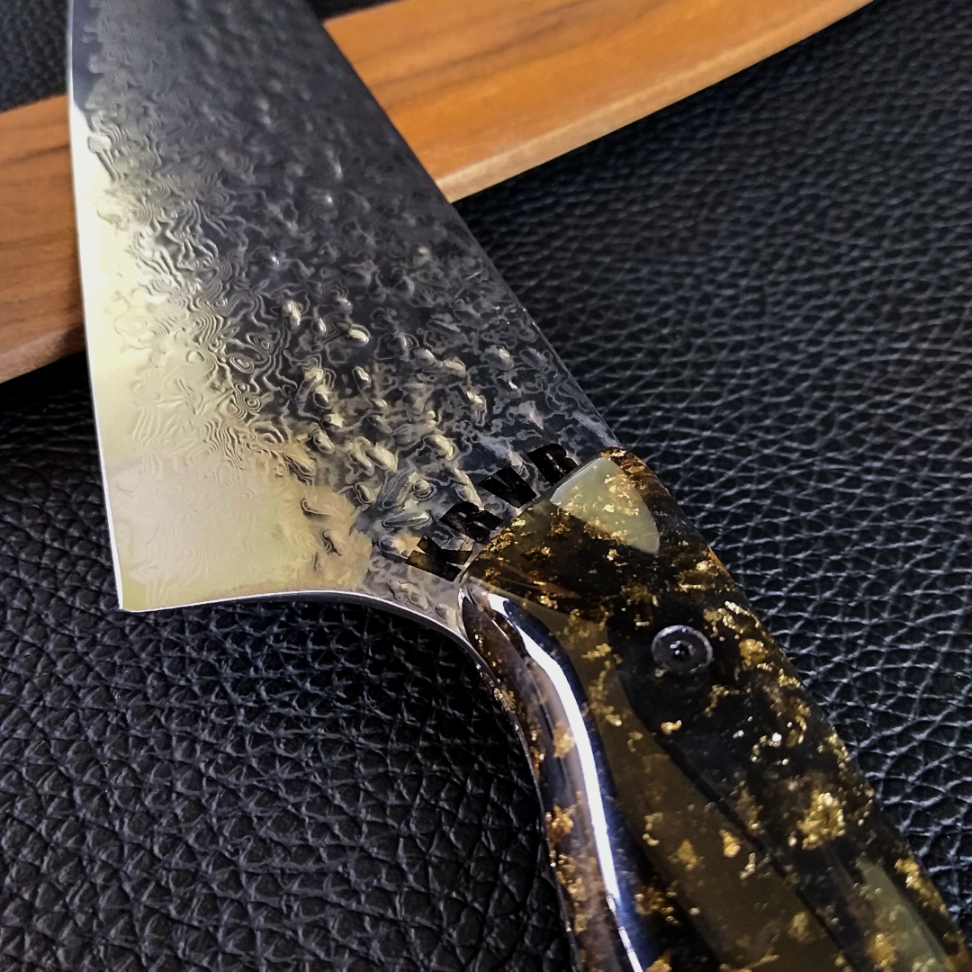 Black Gold Rush - 10in Damascus Gyuto - Tsuchime - Smooth Handle