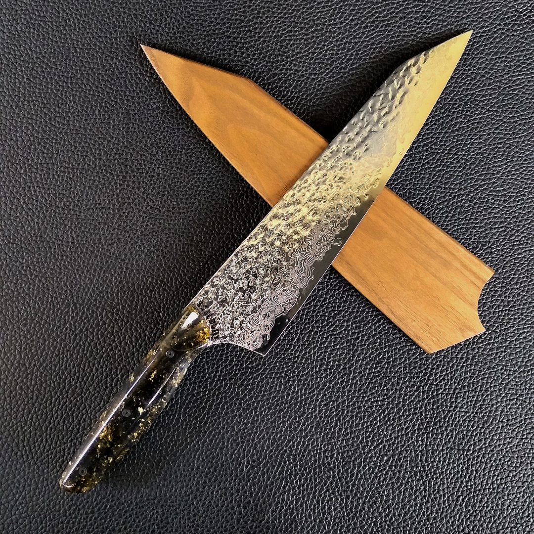 Black Gold Rush - 10in Damascus Gyuto - Tsuchime - Smooth Handle