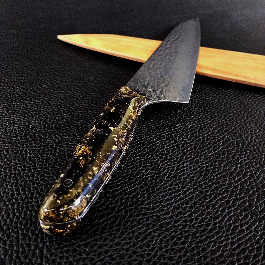 Black Gold Rush - 10in Damascus Gyuto - Tsuchime - Smooth Handle