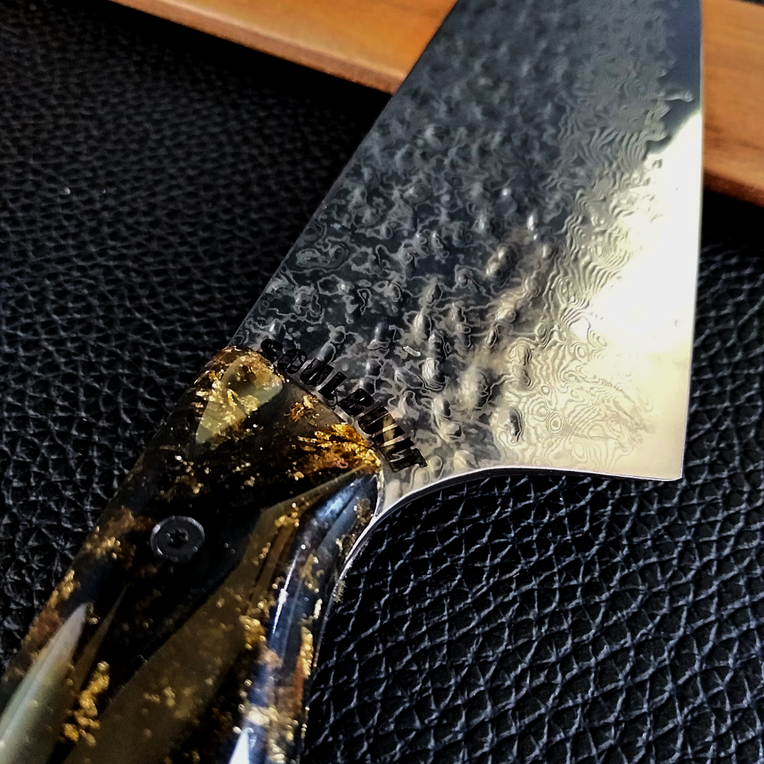 Black Gold Rush - 10in Damascus Gyuto - Tsuchime - Smooth Handle