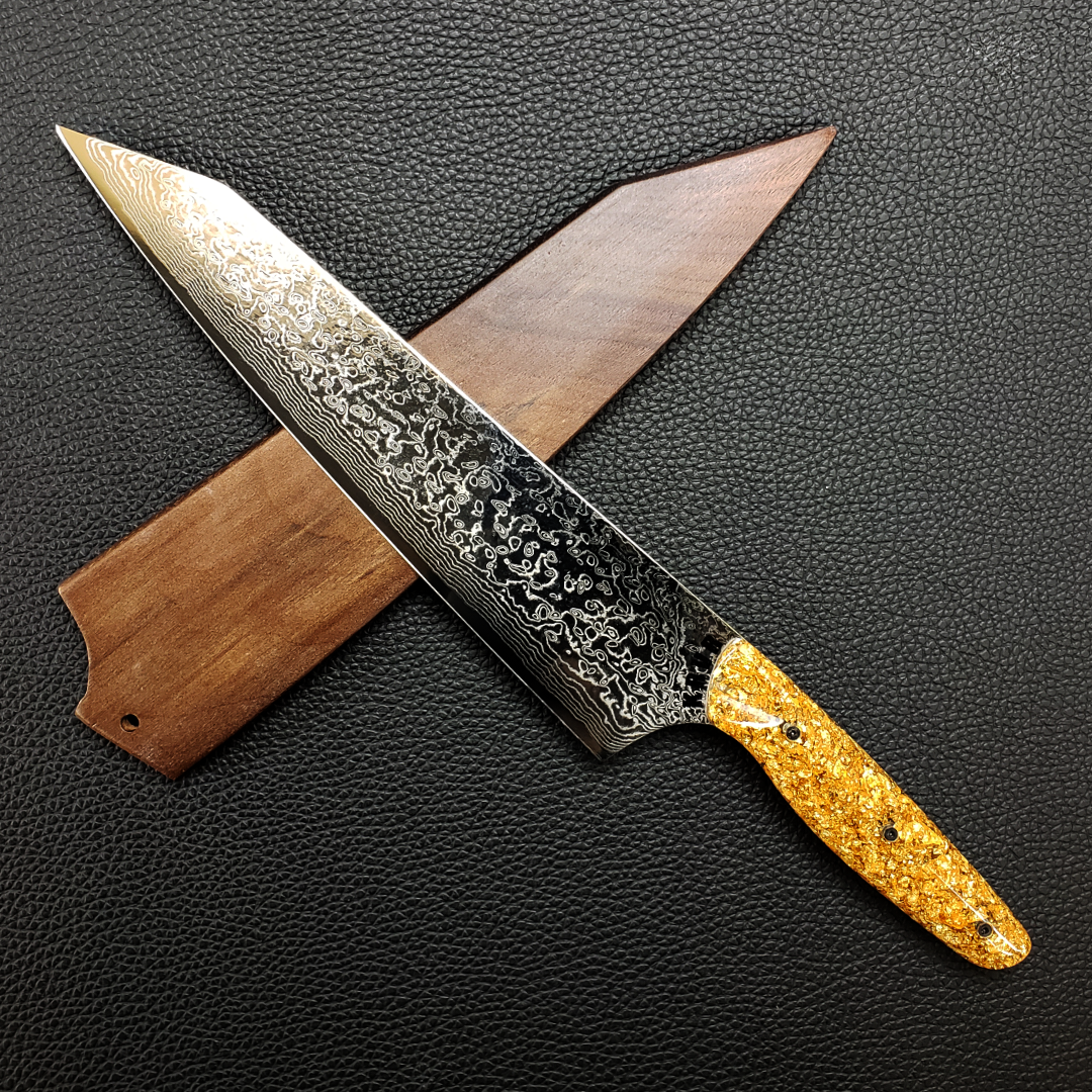 Goldfinger - 10in (254mm) Damascus Gyuto - Raindrop - Smooth Handle