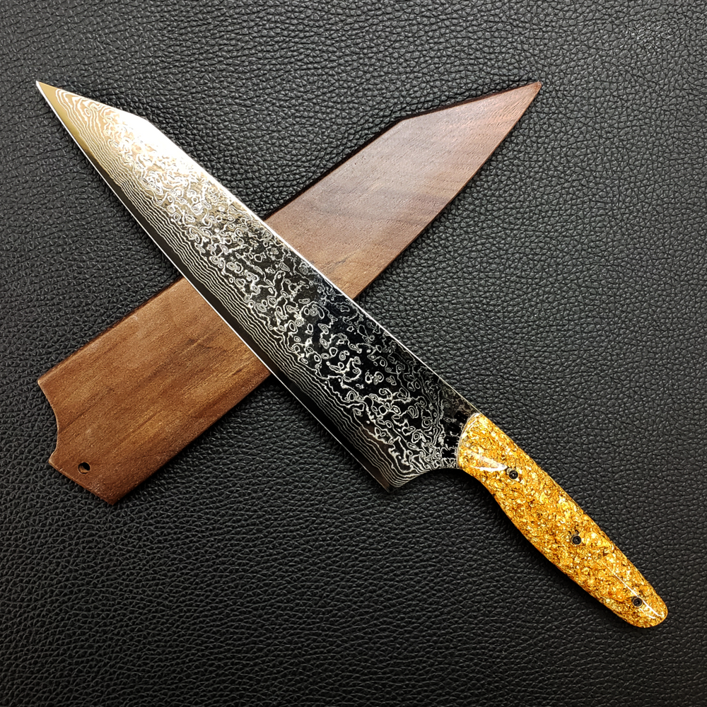 Goldfinger - 10in (254mm) Damascus Gyuto - Raindrop - Smooth Handle