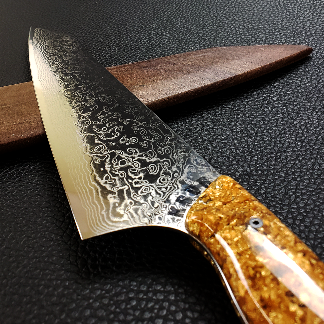 Goldfinger - 10in (254mm) Damascus Gyuto - Raindrop - Smooth Handle