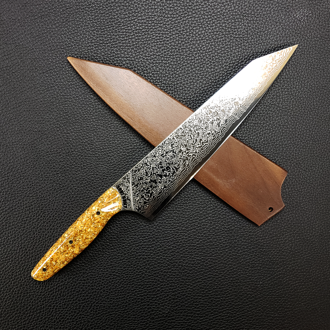Goldfinger - 10in (254mm) Damascus Gyuto - Raindrop - Smooth Handle