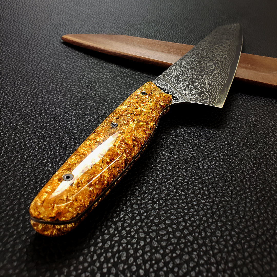 Goldfinger - 10in (254mm) Damascus Gyuto - Raindrop - Smooth Handle