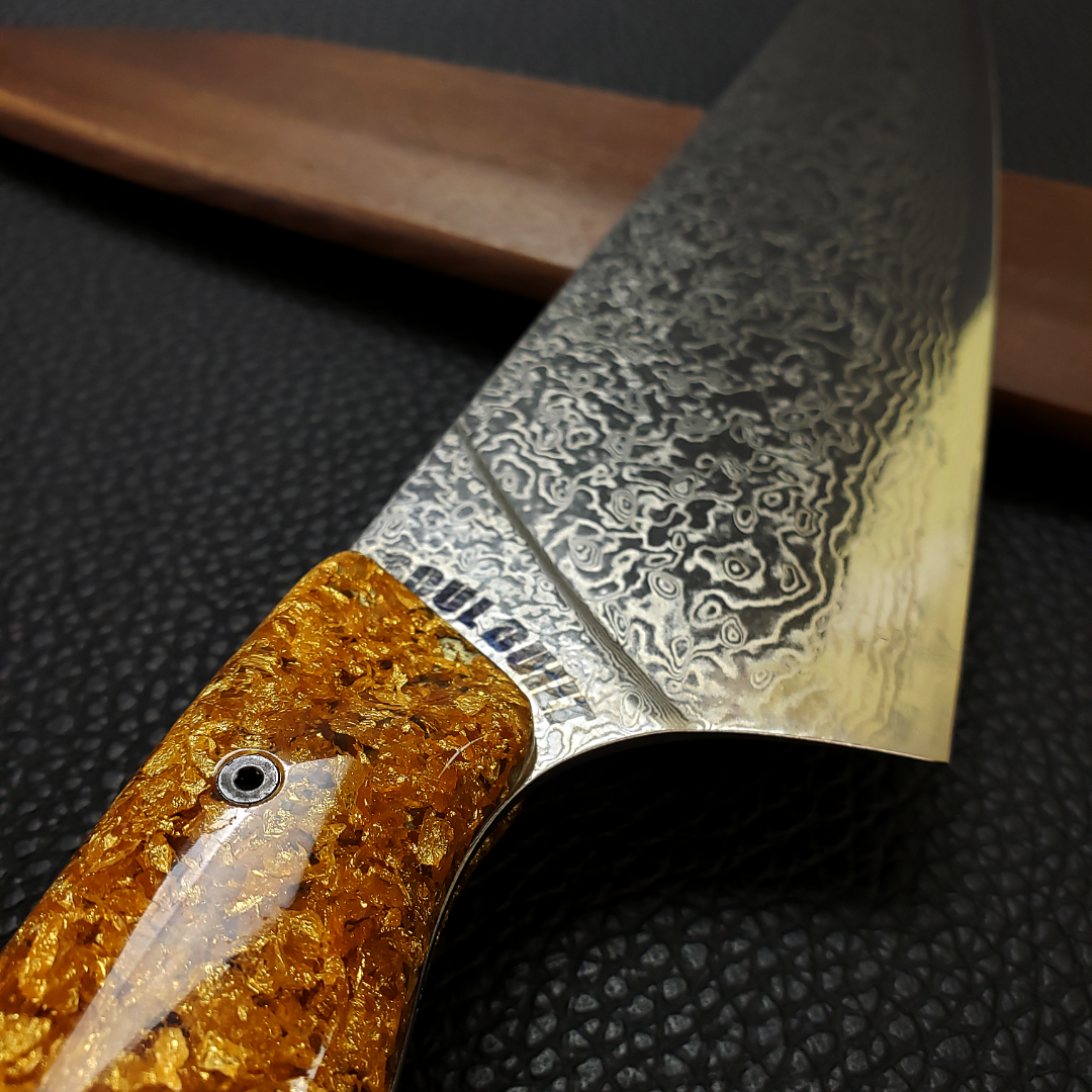 Goldfinger - 10in (254mm) Damascus Gyuto - Raindrop - Smooth Handle