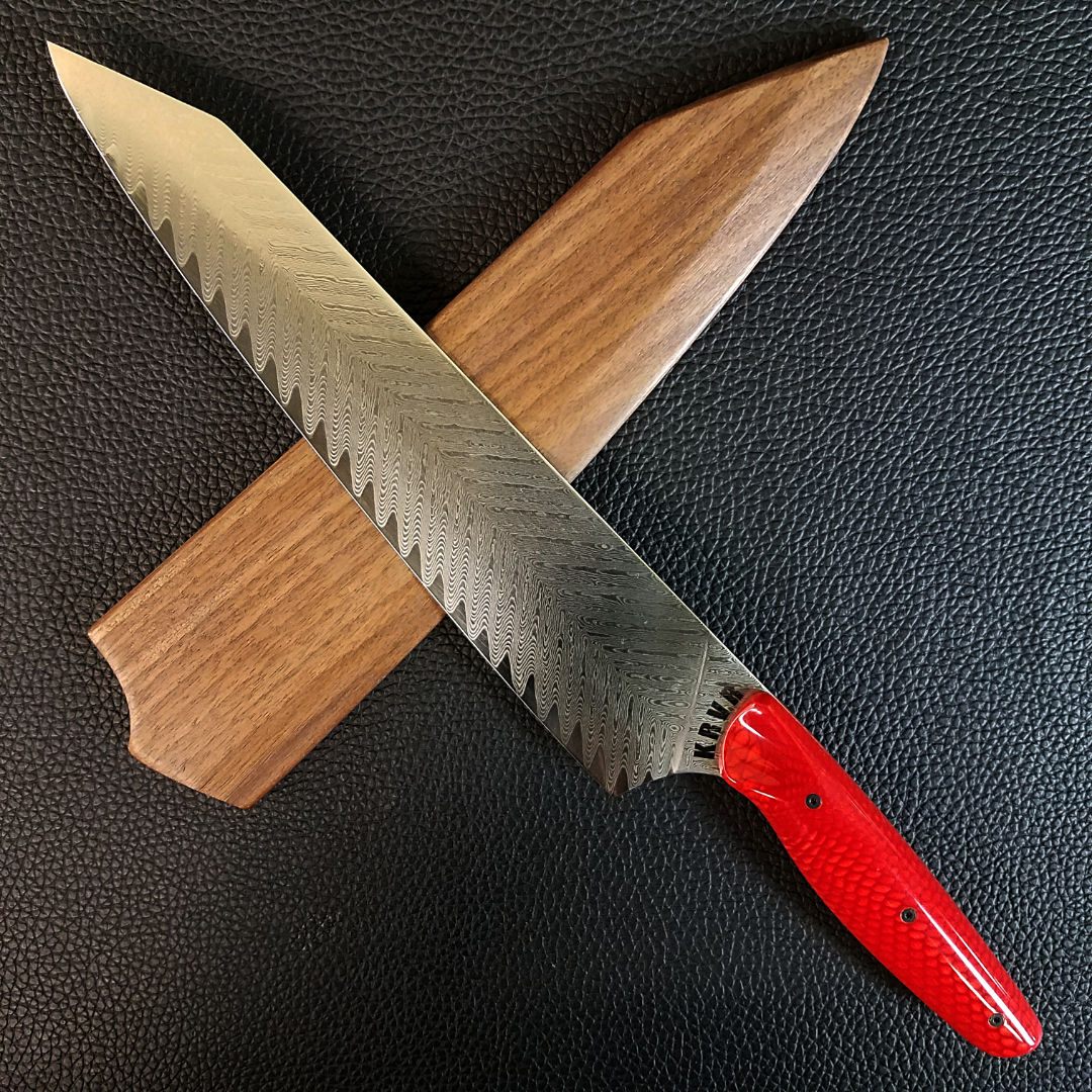 Red Dragonteeth - 10in (254mm) Damascus Gyuto - Sawtooth - Smooth Handle