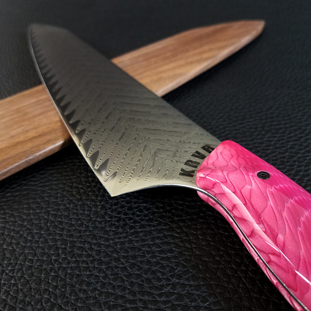 Pink Dragonteeth - 10in (254mm) Damascus Gyuto - Sawtooth - Smooth Handle