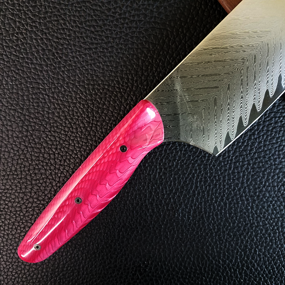 Pink Dragonteeth - 10in (254mm) Damascus Gyuto - Sawtooth - Smooth Handle