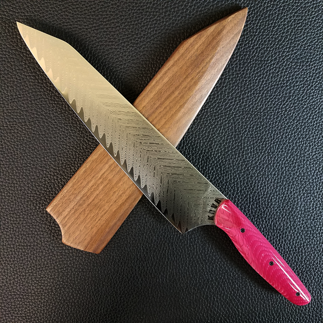 Pink Dragonteeth - 10in (254mm) Damascus Gyuto - Sawtooth - Smooth Handle