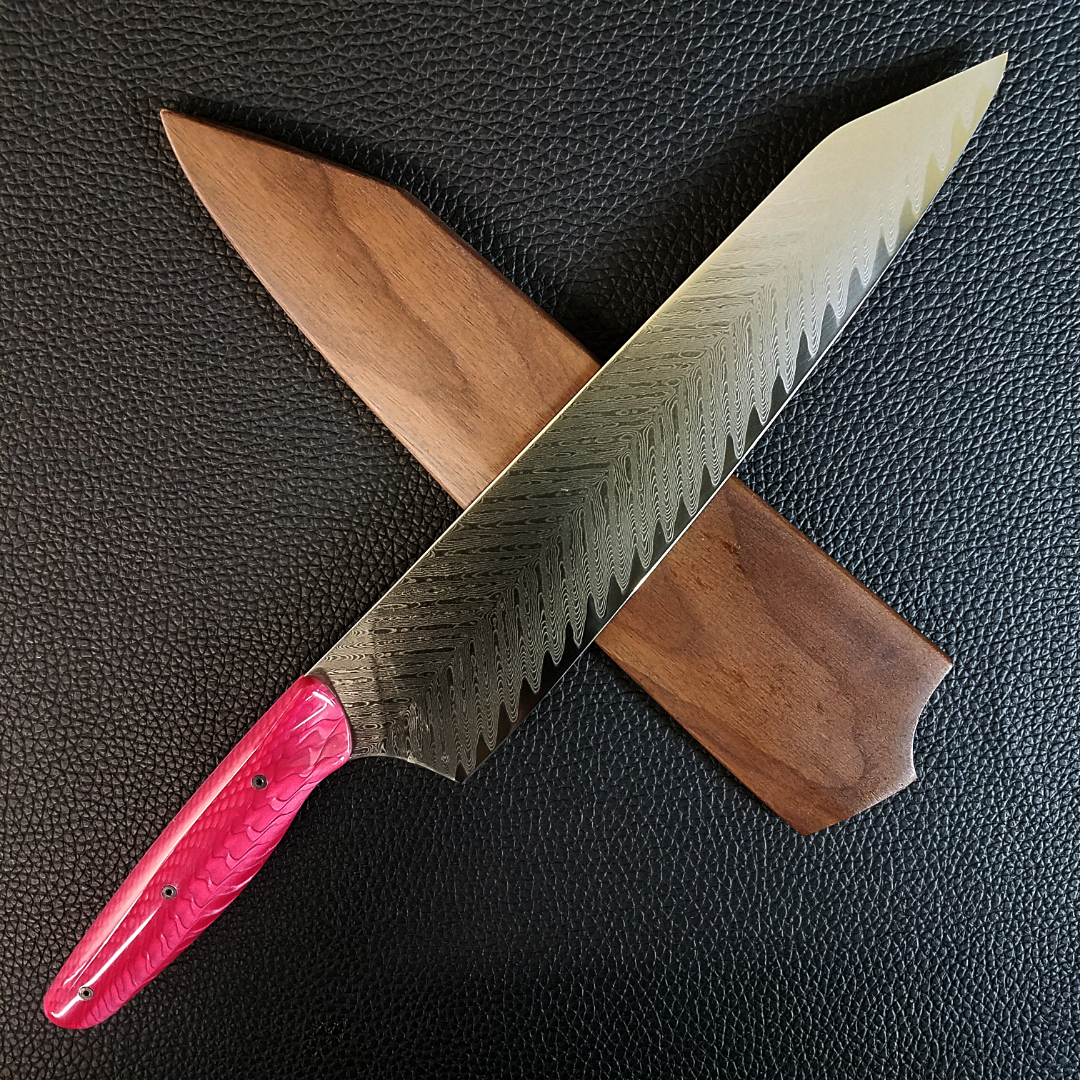 Pink Dragonteeth - 10in (254mm) Damascus Gyuto - Sawtooth - Smooth Handle