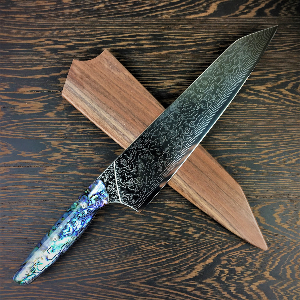 The Pearl’s Daughter II - Gyuto K-tip 10in Chef&#39;s Knife - Paua Abalone Handle - Mother of Pearl Damascus Blade