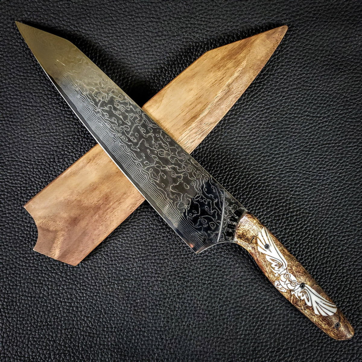 Dueling Spirits II - Gyuto K-tip 10in Chef&#39;s Knife - Raindrop Damascus