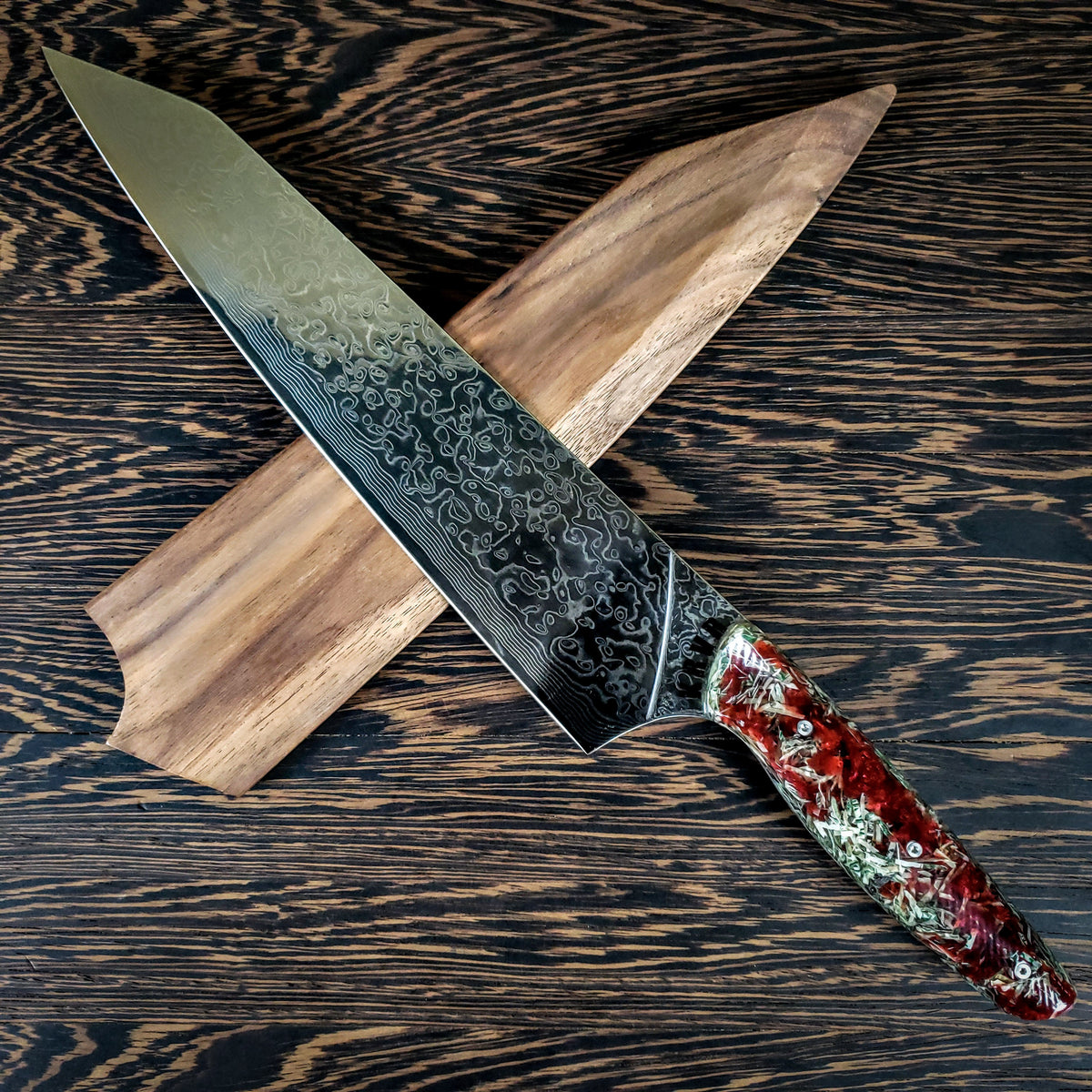 Blood Money - 10in (254mm) Damascus Gyuto - Raindrop - Wavy Handle