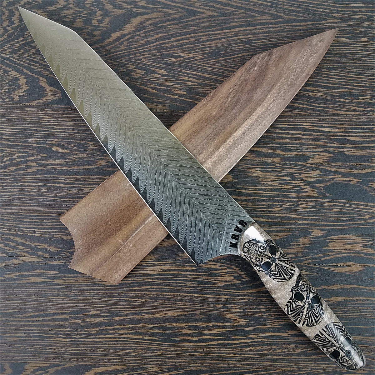 Dr. Dr. Dr. - 10in (254mm) Damascus Gyuto - Sawtooth - Smooth Handle