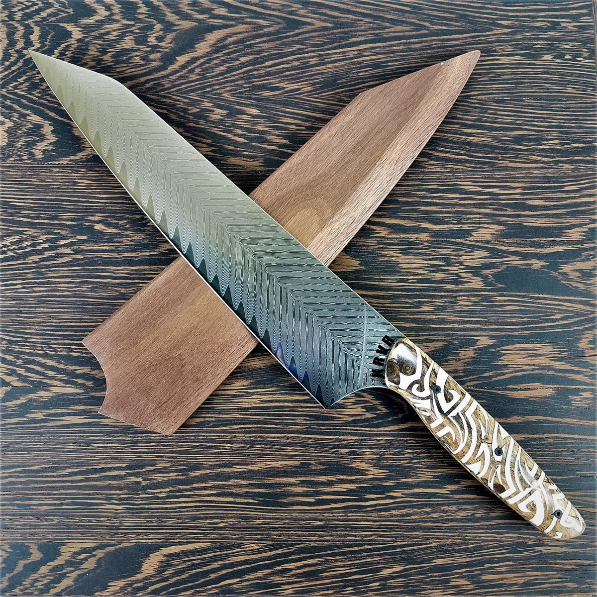 Prometheus - 10in (254mm) Damascus Gyuto - Feather - Smooth Handle