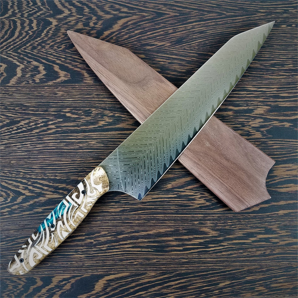 Prometheus - 10in (254mm) Damascus Gyuto - Feather - Smooth Handle