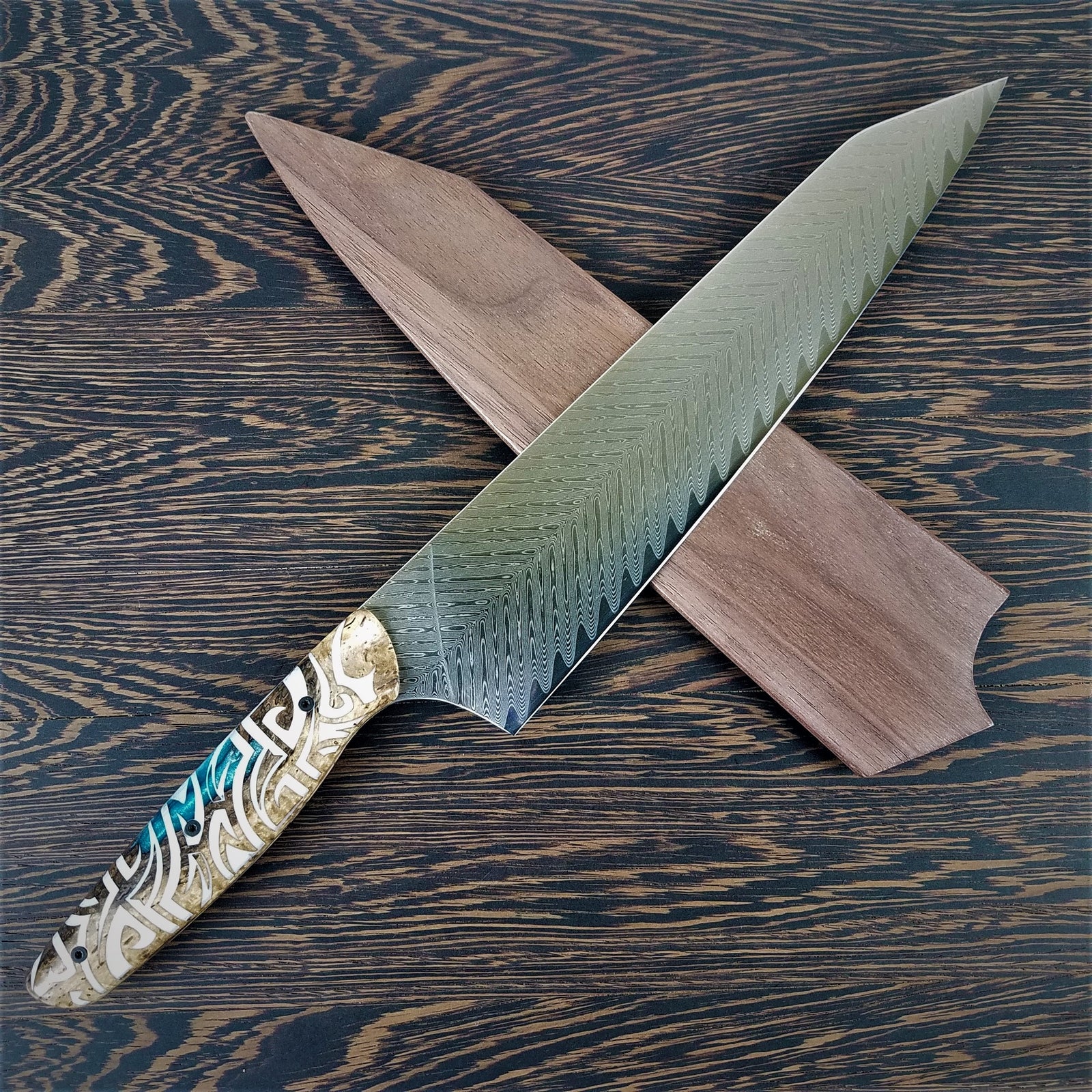 Prometheus - 10in (254mm) Damascus Gyuto - Feather - Smooth Handle