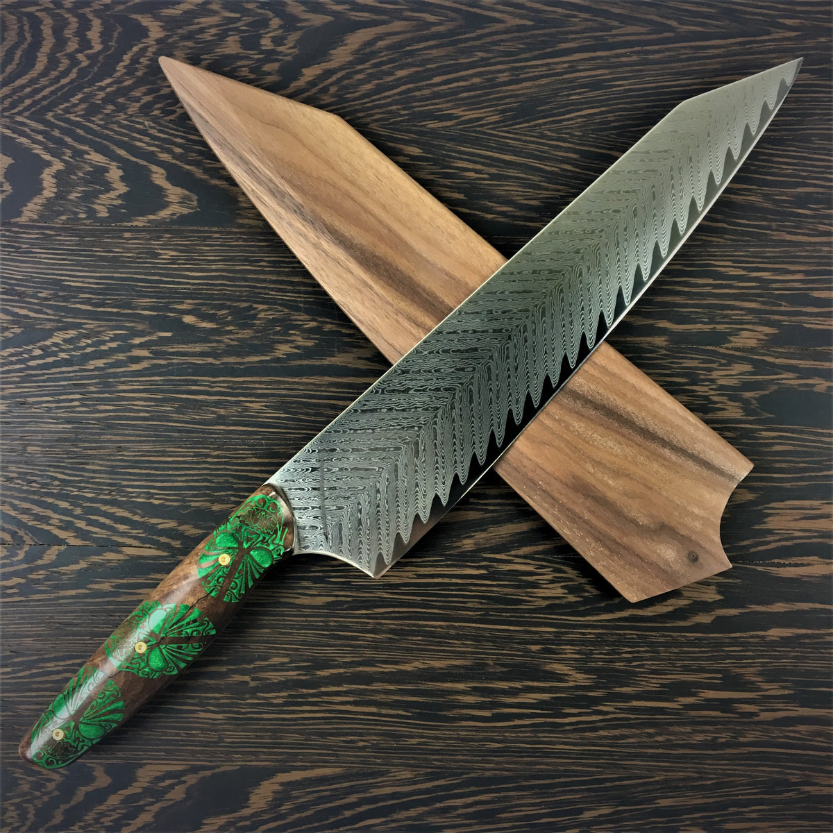 Green Goblin - 10in (254mm) Damascus Gyuto - Sawtooth - Smooth Handle