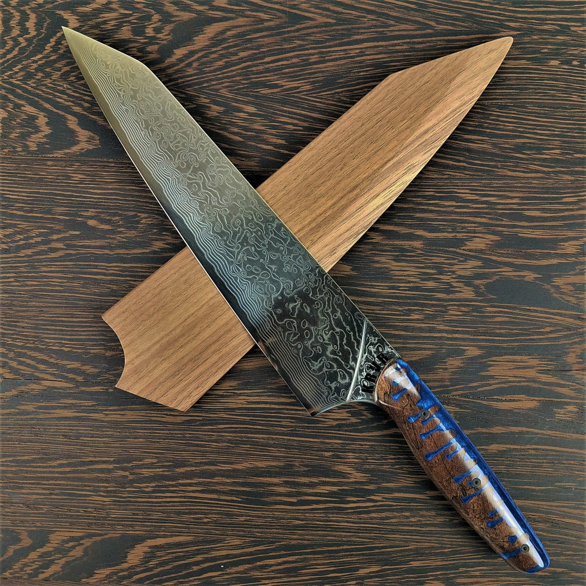 Blue-Blood Drip - 10in (254mm) Damascus Gyuto - Raindrop - Smooth Handle