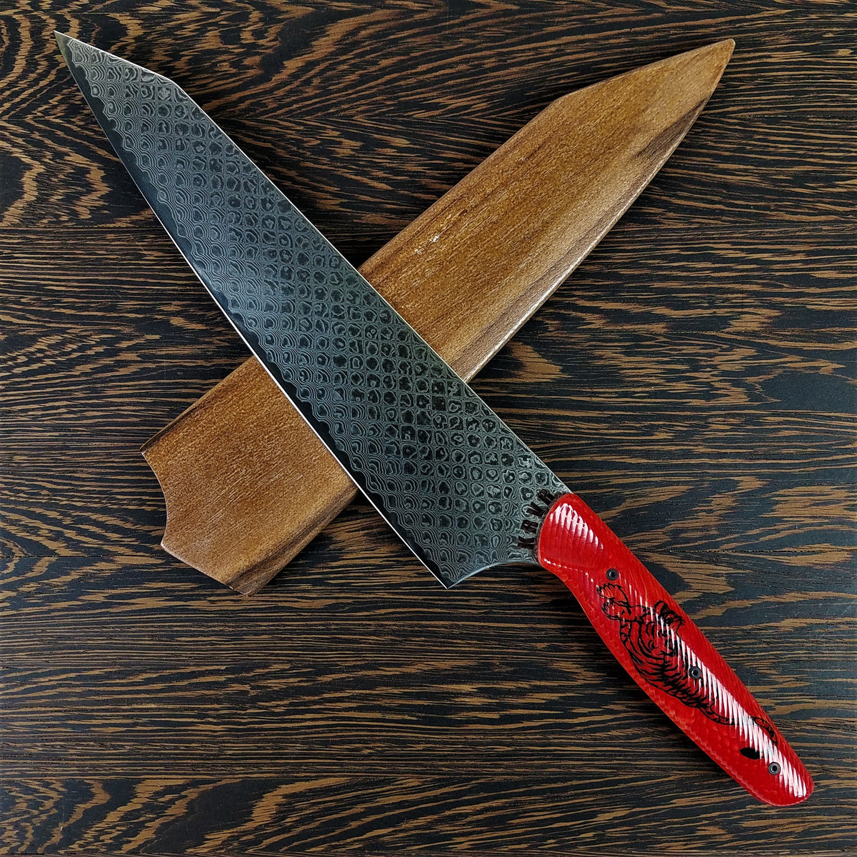 Crouching Tiger, Hidden Dragon - 10in Damascus Gyuto - Dragonscale - Wavy Handle