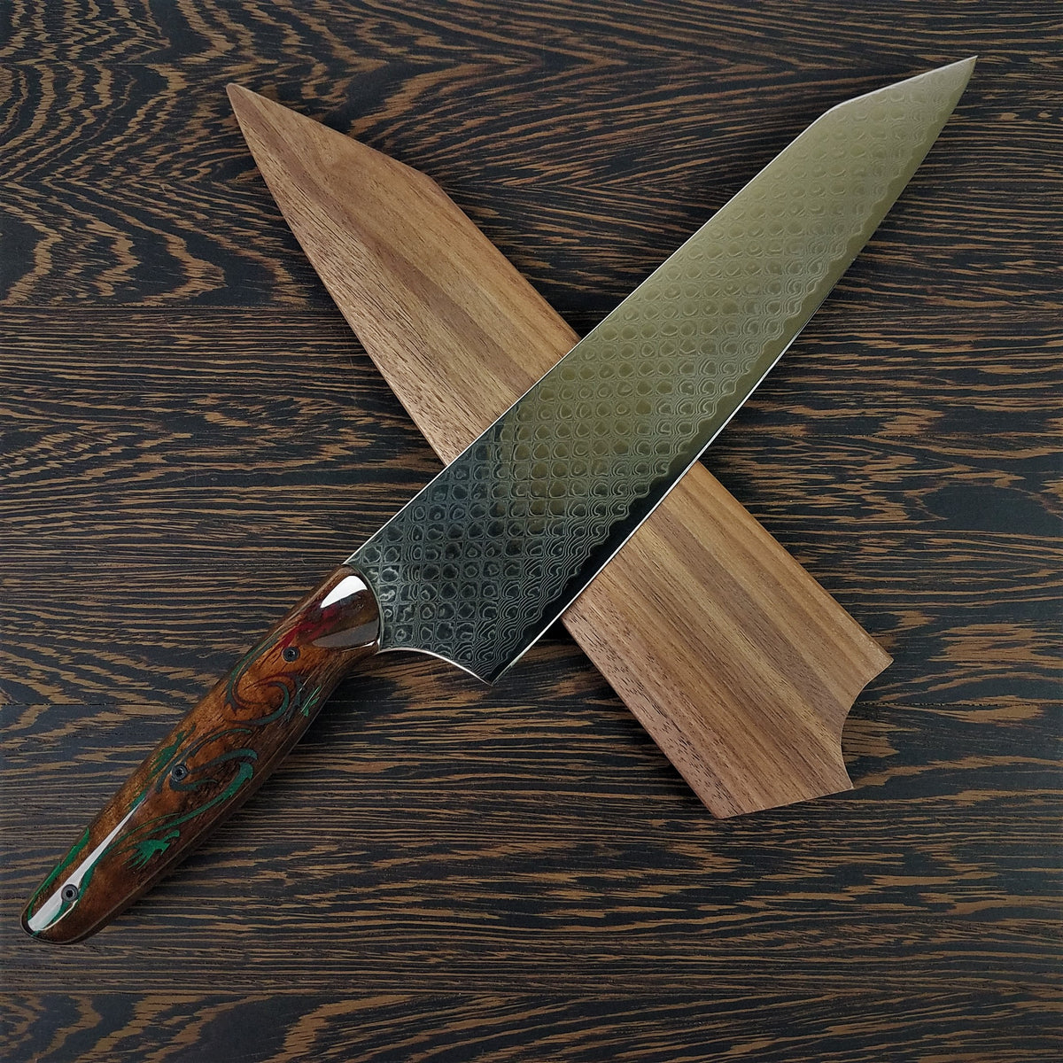 Chimera - 10in (254mm) Damascus Gyuto - Dragonscale - Smooth Handle