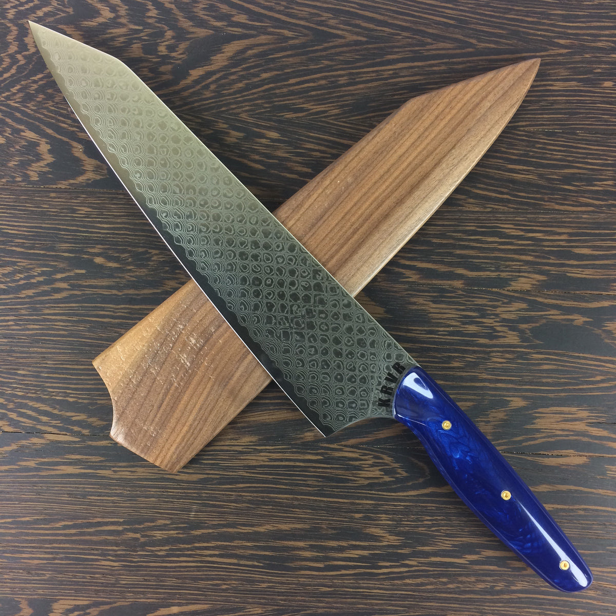Blue Dragon - 10in Damascus Gyuto - Dragonscale - Smooth Handle