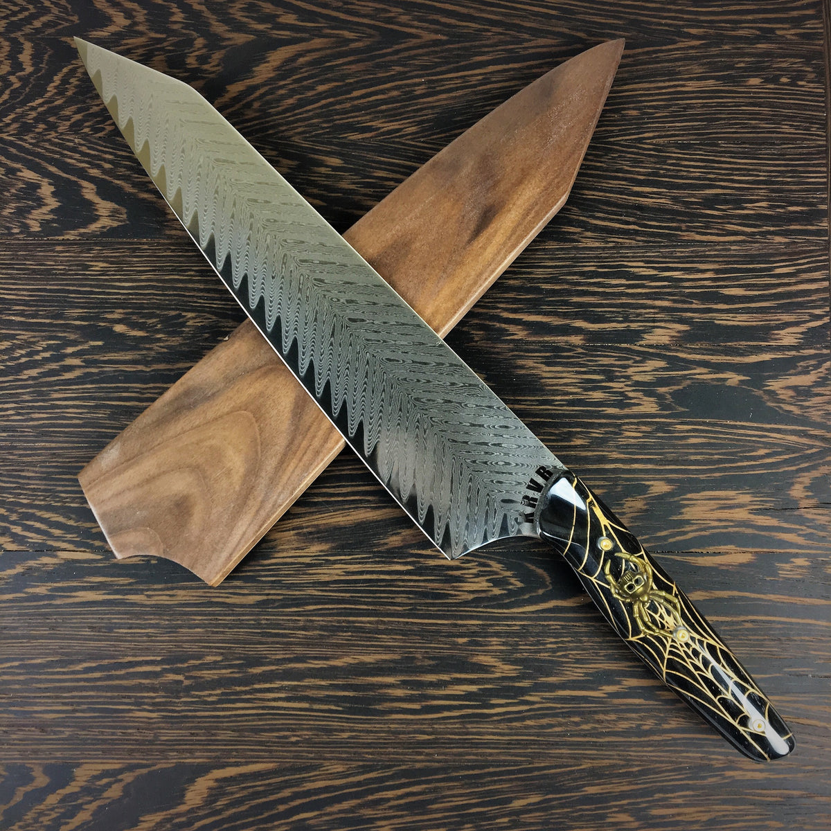 Golden Widow - Gyuto K-tip 10in Chef&#39;s Knife - Herringbone Damascus