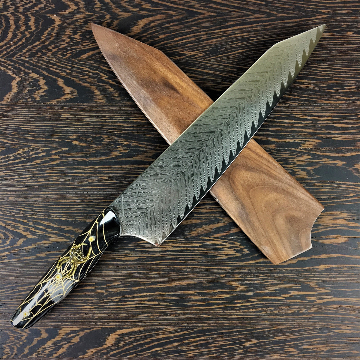 Golden Widow - Gyuto K-tip 10in Chef&#39;s Knife - Herringbone Damascus