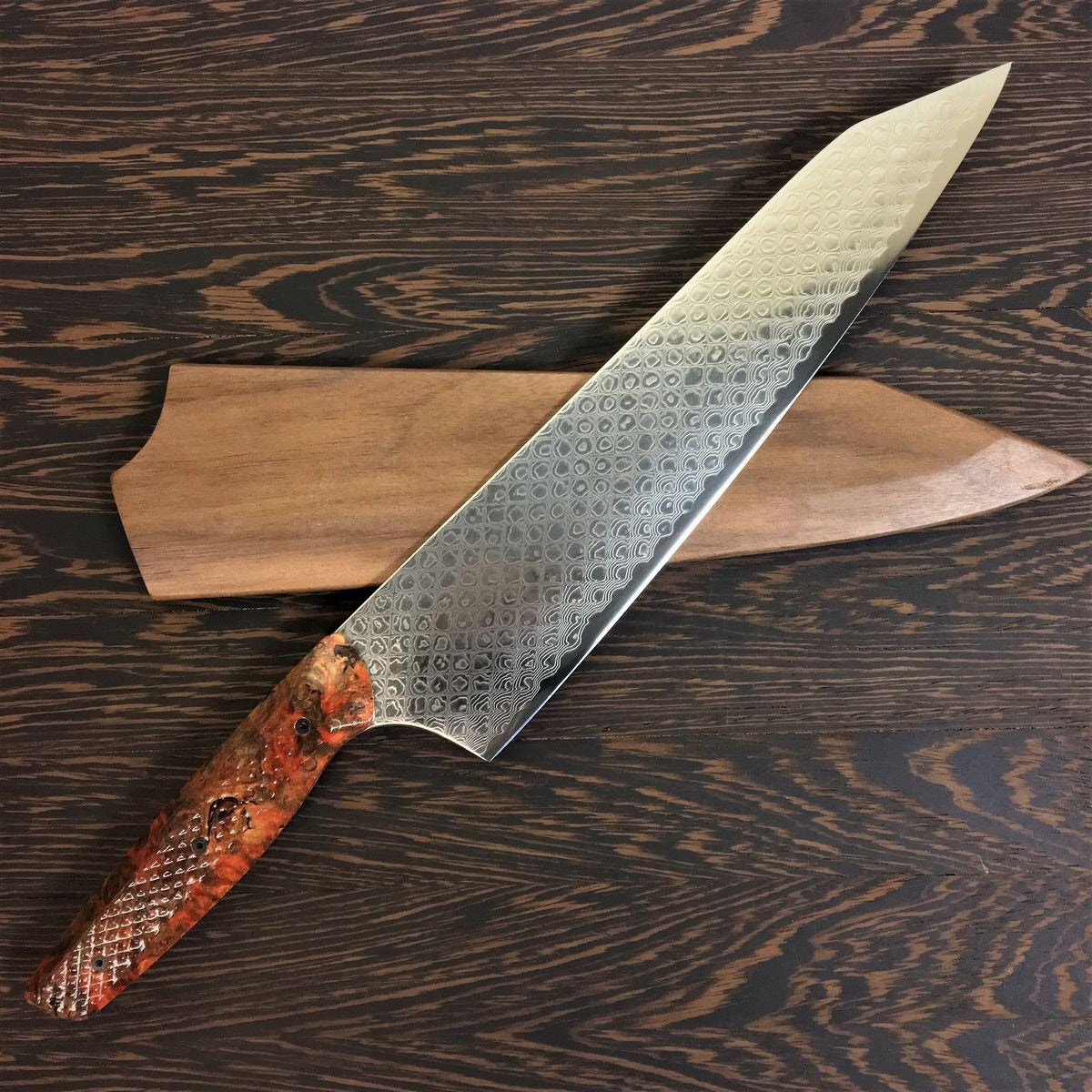 Diamondback Burl - Gyuto K-tip 10in Chef&#39;s Knife - Snake Scale Damascus