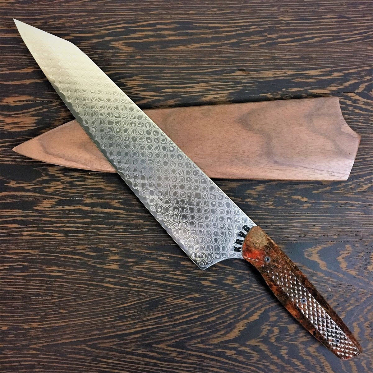 Diamondback Burl - Gyuto K-tip 10in Chef&#39;s Knife - Snake Scale Damascus