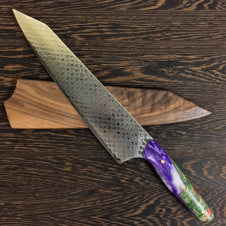 Joker 10” Gyuto Chef Knife - Dragonscale Damascus - Hybrid Handle