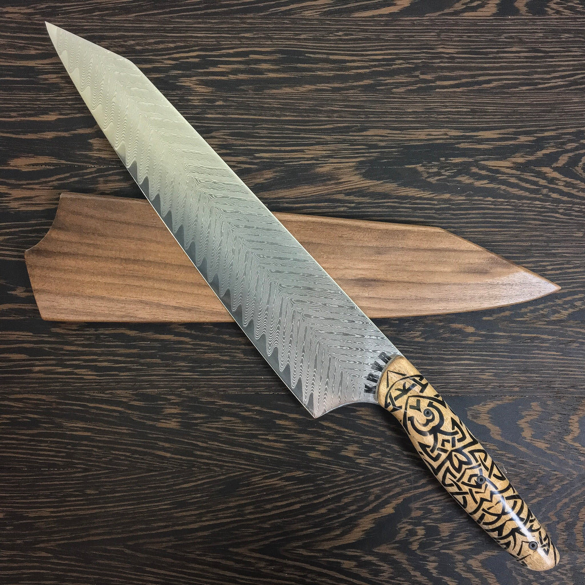 Tribal Chef - 10” Gyuto - Feather Damascus - Tribal Handle