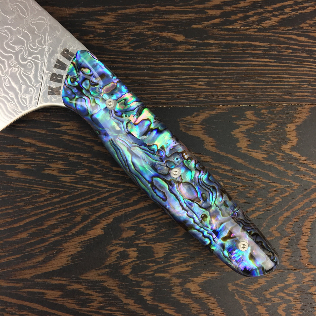 The Pearl’s Daughter II - Gyuto K-tip 10in Chef&#39;s Knife - Paua Abalone Handle - Mother of Pearl Damascus Blade