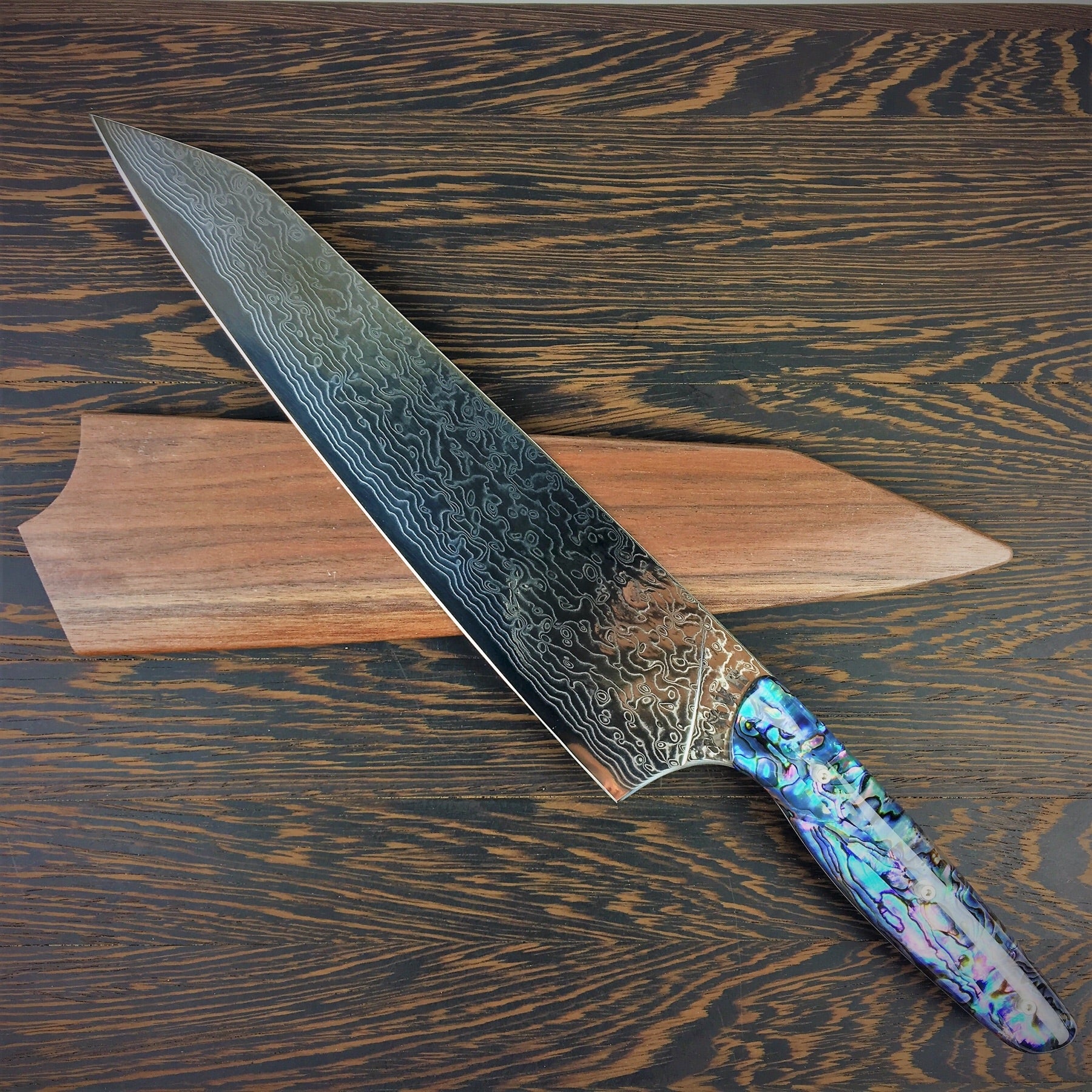 The Pearl’s Daughter II - Gyuto K-tip 10in Chef's Knife - Paua Abalone Handle - Mother of Pearl Damascus Blade