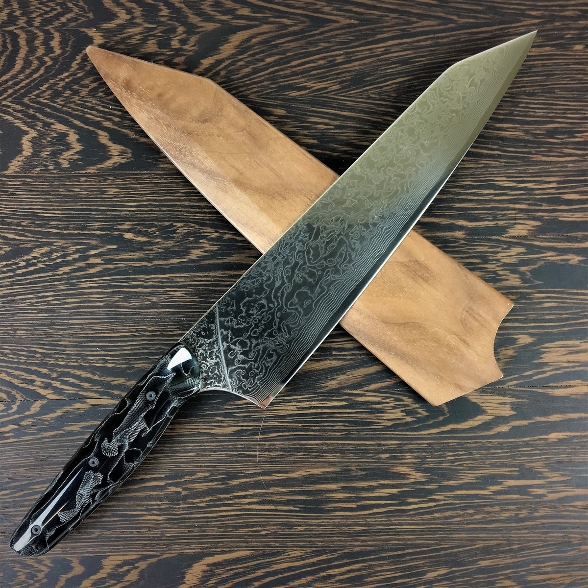 Gravity - Raindrop Damascus -  Silver Mesh Handle