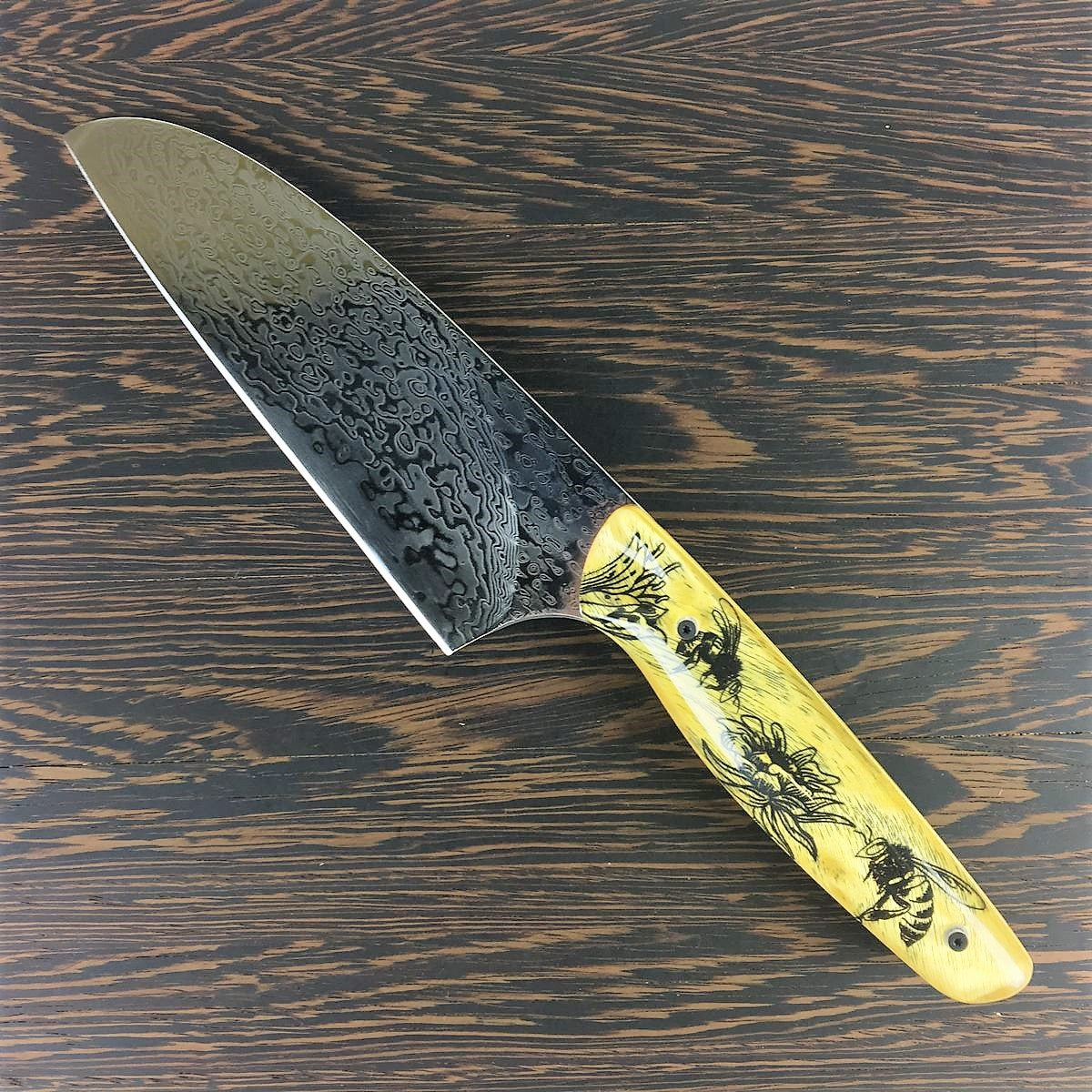 Queen Bee - Santoku 6" Chef's Knife - Raindrop Damascus - SOLD