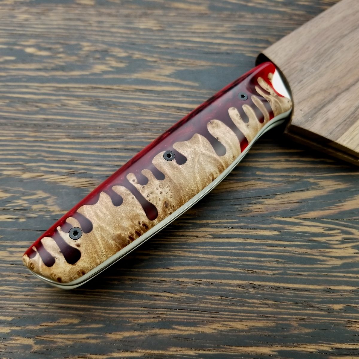 Bone Saw - Gyuto K-tip 10in Chef&#39;s Knife - Herringbone Damascus - Blood Drip Handles