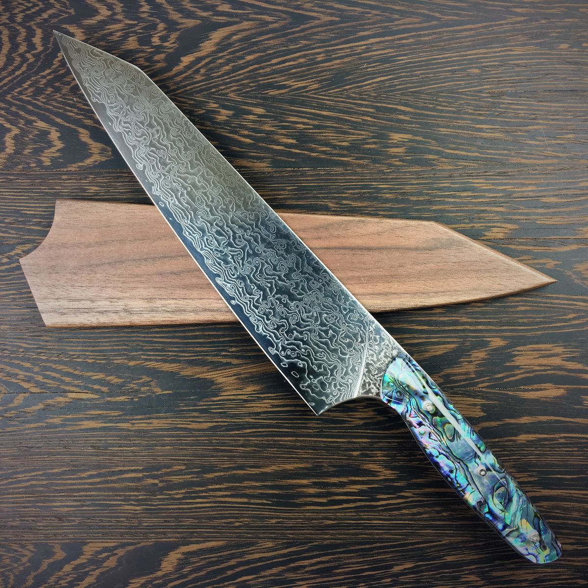 Son Of A Pearl - Gyuto K-tip 10in Chef&#39;s Knife - Mother of Pearl Damascus - Paua Abalone Handle