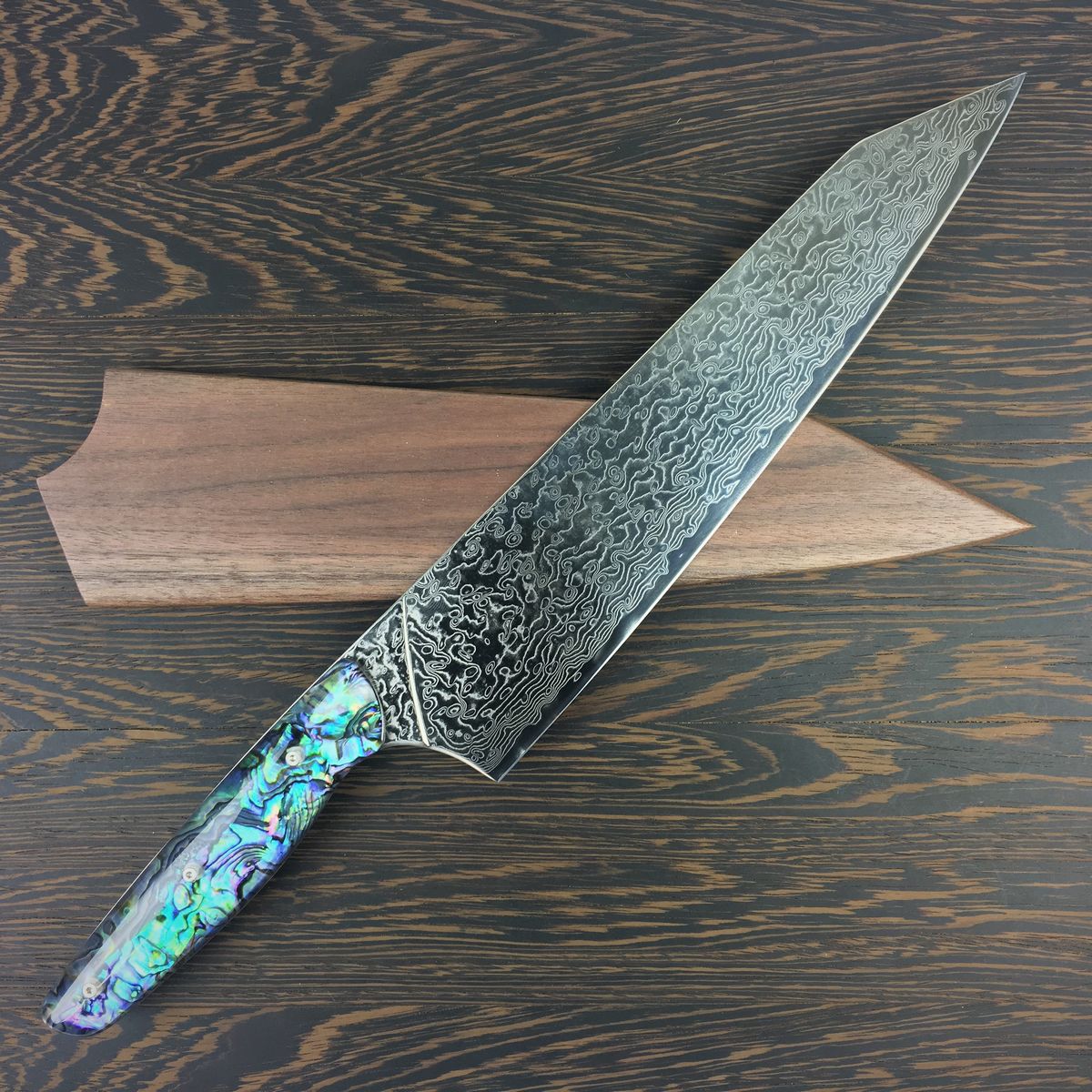 Son Of A Pearl - Gyuto K-tip 10in Chef&#39;s Knife - Mother of Pearl Damascus - Paua Abalone Handle