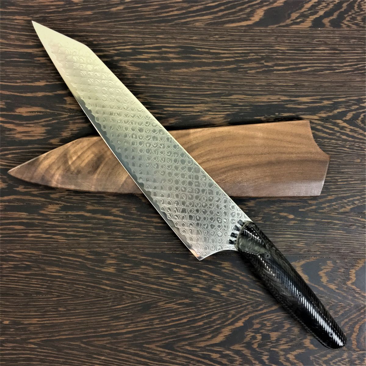Black Dragon - Gyuto K-tip 10in Chef's Knife - Dragonscale Damascus - Wavy Texture Black Dragonscale Handle