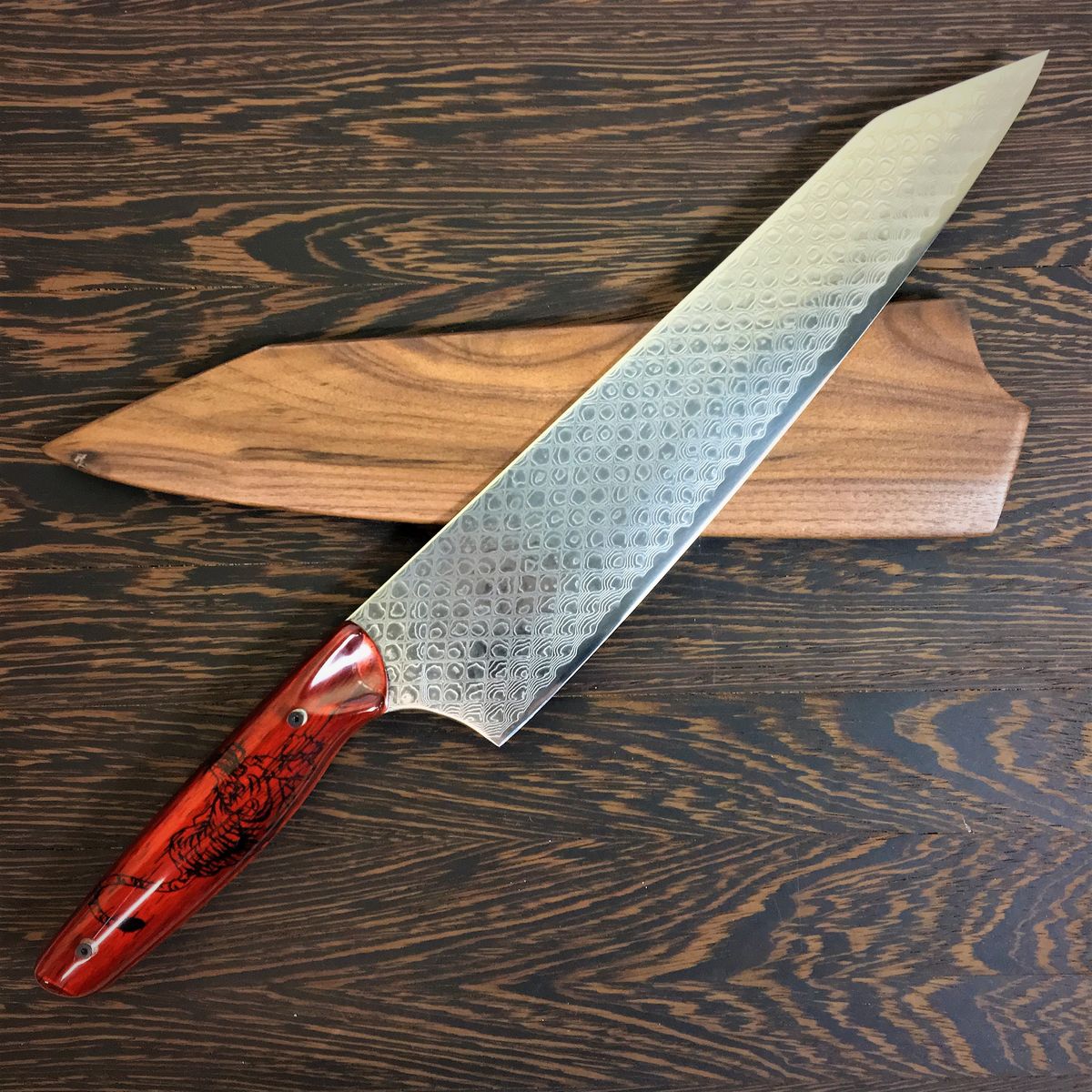 Crouching Tiger Hidden Dragon - Gyuto K-tip 10in Chef's Knife - Japanese Tiger Handle - Dragonscale Damascus
