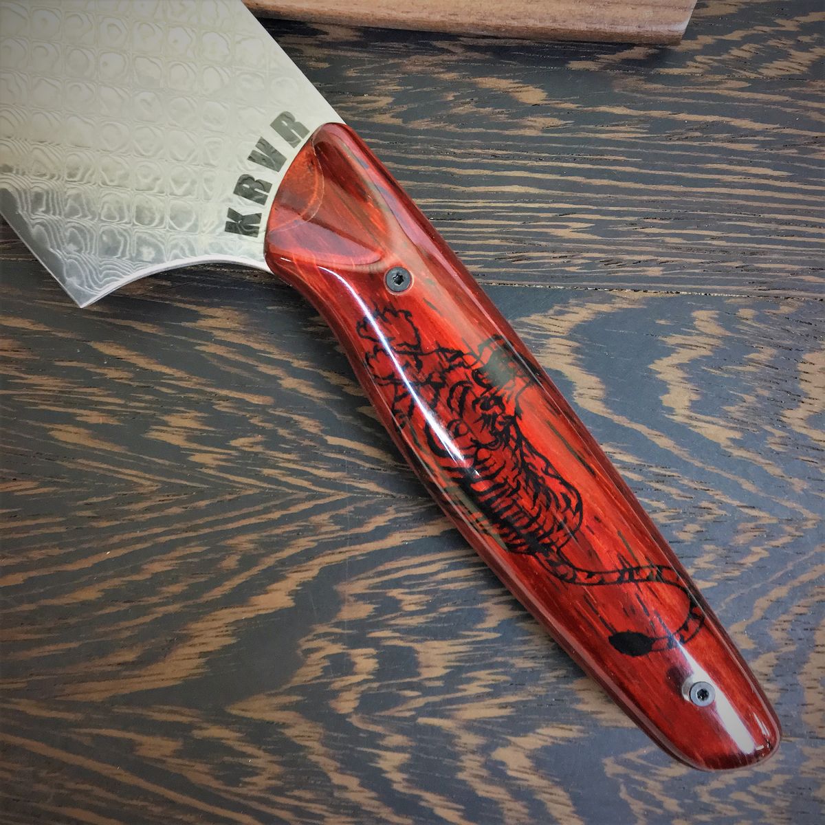 Custom - Crouching Tiger Hidden Dragon - Gyuto K-tip 10in Chef&#39;s Knife - Japanese Tiger Handle - Dragonscale Damascus