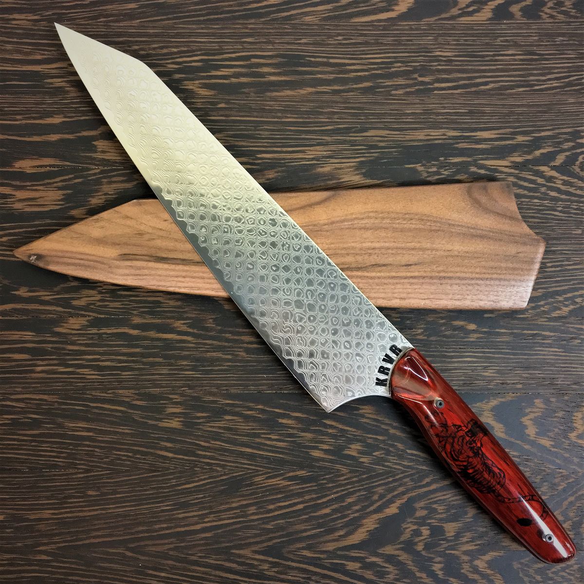 Custom - Crouching Tiger Hidden Dragon - Gyuto K-tip 10in Chef&#39;s Knife - Japanese Tiger Handle - Dragonscale Damascus
