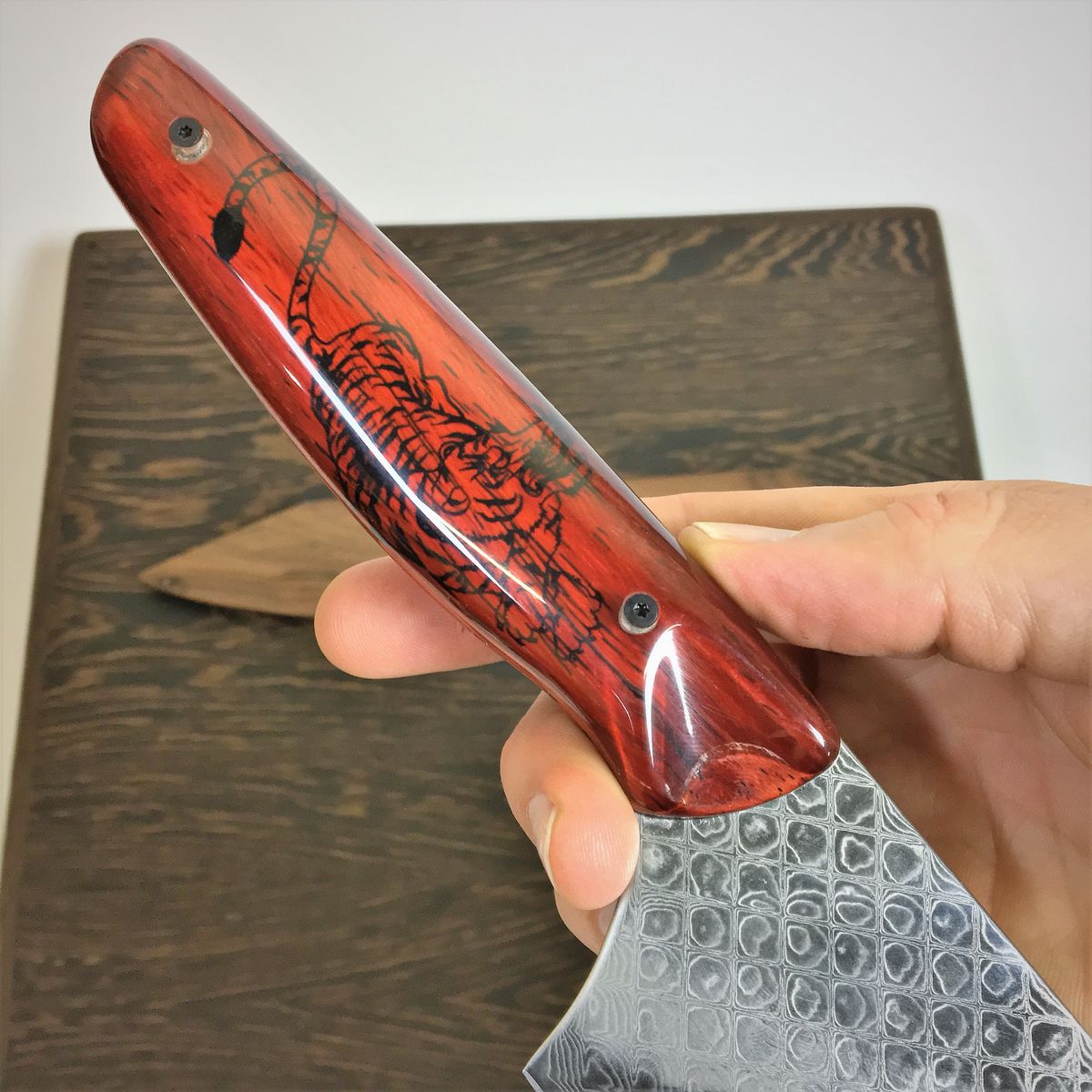 Custom - Crouching Tiger Hidden Dragon - Gyuto K-tip 10in Chef&#39;s Knife - Japanese Tiger Handle - Dragonscale Damascus