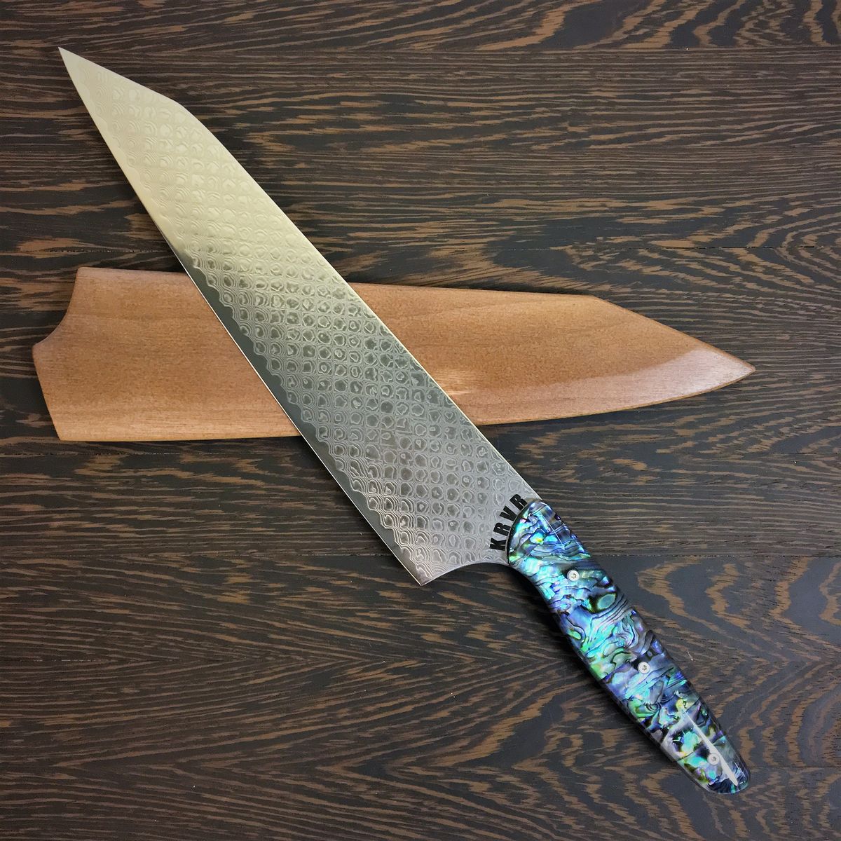 Son of a Pearl II - Gyuto K-tip 10in Chef&#39;s Knife - Paua Abalone Handle - Fishscale Damascus Blade