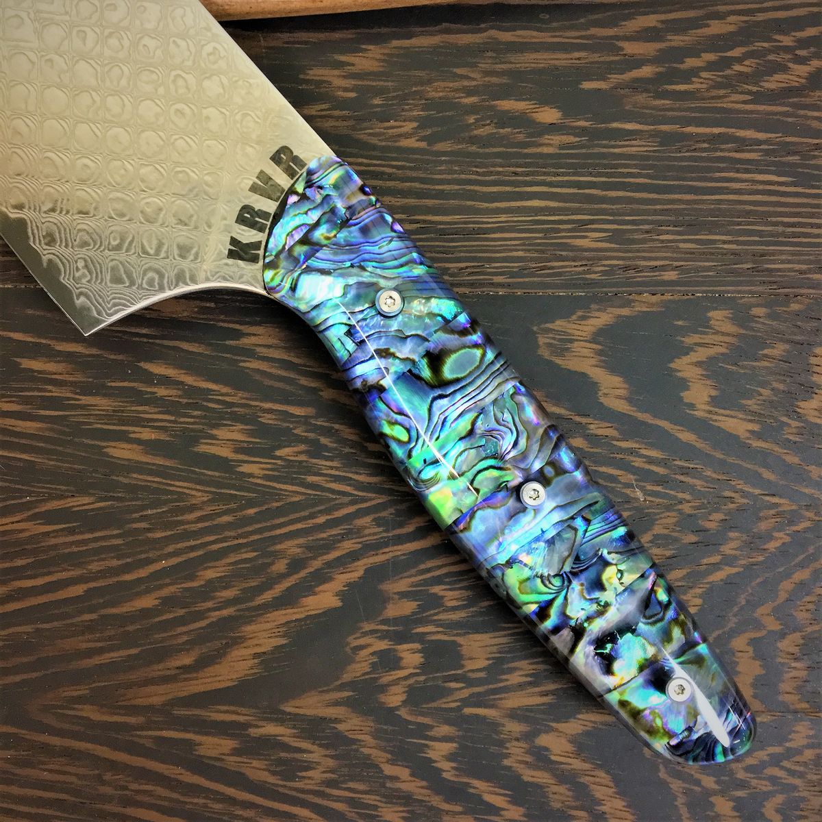 Son of a Pearl III - Gyuto K-tip 10in Chef&#39;s Knife - Paua Abalone Handle - Fishscale Damascus Blade