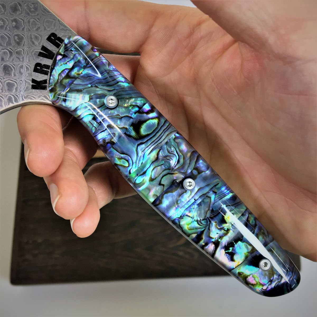 Son of a Pearl III - Gyuto K-tip 10in Chef&#39;s Knife - Paua Abalone Handle - Fishscale Damascus Blade